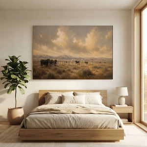 Western Landscape with Grazing Cattle Oil Painting #NM349