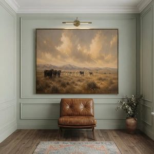 Western Landscape with Grazing Cattle Oil Painting #NM349