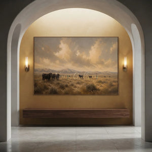 Western Landscape with Grazing Cattle Oil Painting #NM349