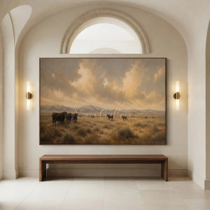 Western Landscape with Grazing Cattle Oil Painting #NM349