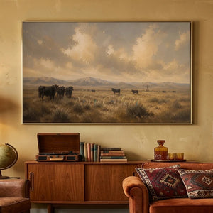 Western Landscape with Grazing Cattle Oil Painting #NM349