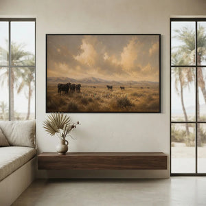Western Landscape with Grazing Cattle Oil Painting #NM349