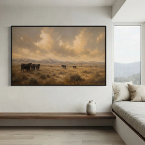 Western Landscape with Grazing Cattle Oil Painting #NM349