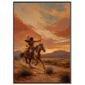 Dynamic Native American Hunter Oil Painting at Sunset #NM392