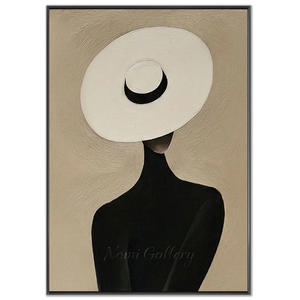 Elegant Woman in White Hat Abstract Oil Painting #NM395