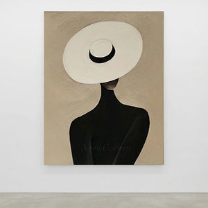 Elegant Woman in White Hat Abstract Oil Painting #NM395