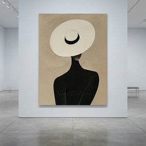 Elegant Woman in White Hat Abstract Oil Painting #NM395