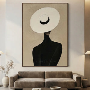 Elegant Woman in White Hat Abstract Oil Painting #NM395