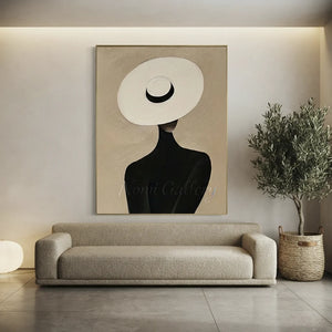 Elegant Woman in White Hat Abstract Oil Painting #NM395