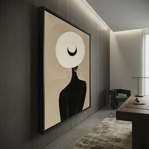 Elegant Woman in White Hat Abstract Oil Painting #NM395