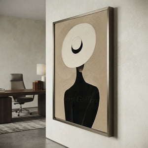 Elegant Woman in White Hat Abstract Oil Painting #NM395