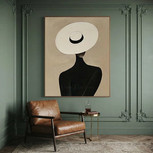 Elegant Woman in White Hat Abstract Oil Painting #NM395