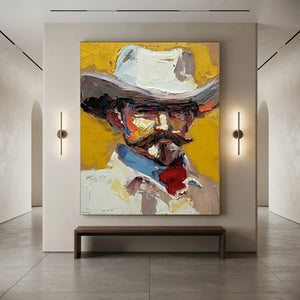 Textured Cowboy Portrait Painting - Bold Impasto Art #NM396