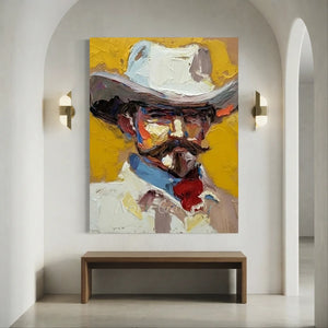 Textured Cowboy Portrait Painting - Bold Impasto Art #NM396