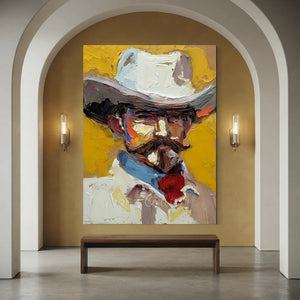 Textured Cowboy Portrait Painting - Bold Impasto Art #NM396