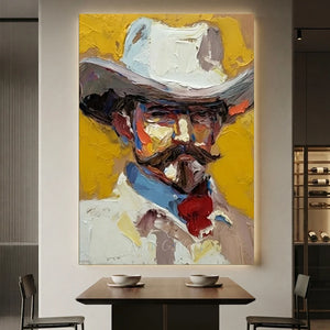 Textured Cowboy Portrait Painting - Bold Impasto Art #NM396
