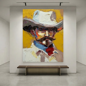 Textured Cowboy Portrait Painting - Bold Impasto Art #NM396