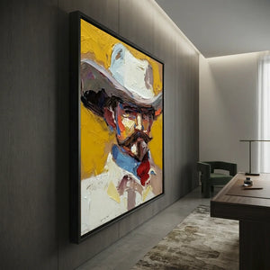 Textured Cowboy Portrait Painting - Bold Impasto Art #NM396