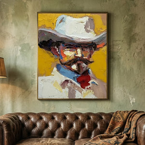 Textured Cowboy Portrait Painting - Bold Impasto Art #NM396