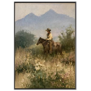 Western Rider in Wildflower Field Oil Painting #NM397