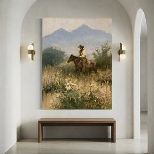 Western Rider in Wildflower Field Oil Painting #NM397