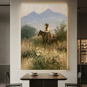 Western Rider in Wildflower Field Oil Painting #NM397