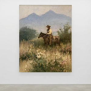 Western Rider in Wildflower Field Oil Painting #NM397