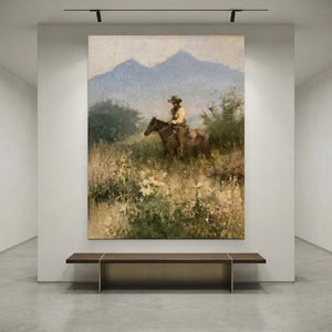 Western Rider in Wildflower Field Oil Painting #NM397