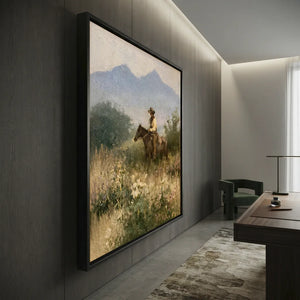 Western Rider in Wildflower Field Oil Painting #NM397