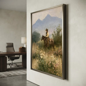 Western Rider in Wildflower Field Oil Painting #NM397