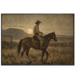 Western Cowboy Rider Sunset Landscape Oil Painting #NM429