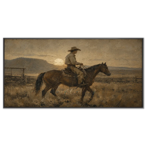 Western Cowboy Rider Sunset Landscape Oil Painting #NM429