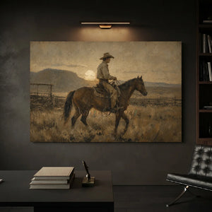 Western Cowboy Rider Sunset Landscape Oil Painting #NM429