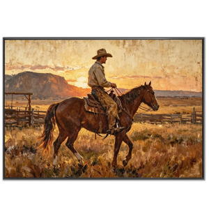 Western Cowboy Sunset Landscape Oil Painting #NM430