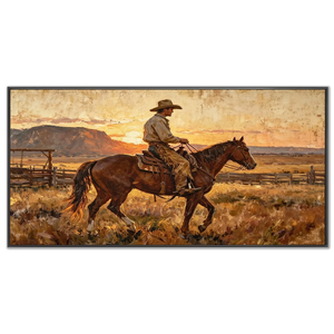 Western Cowboy Sunset Landscape Oil Painting #NM430