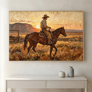 Western Cowboy Sunset Landscape Oil Painting #NM430