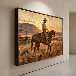 Western Cowboy Sunset Landscape Oil Painting #NM430
