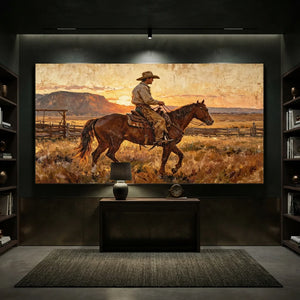 Western Cowboy Sunset Landscape Oil Painting #NM430