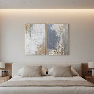 Hand-Painted Gold Leaf Abstract 2-Piece Set Wabi-Sabi Wall Art #SS104
