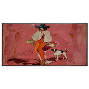 Handmade Expressionist Pink Cocktail Cowgirl Oil Painting #SS361