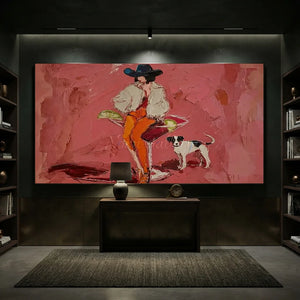 Handmade Expressionist Pink Cocktail Cowgirl Oil Painting #SS361
