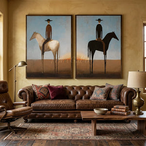 Handmade Expressionist Minimalist Western Horse Oil Painting Set #SS343