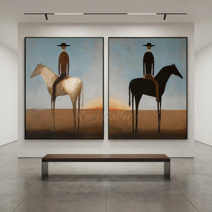 Handmade Expressionist Minimalist Western Horse Oil Painting Set #SS343