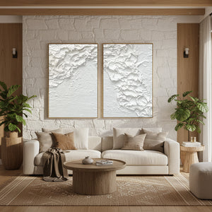 White Minimalist Textured Art Set of 2 #SS107