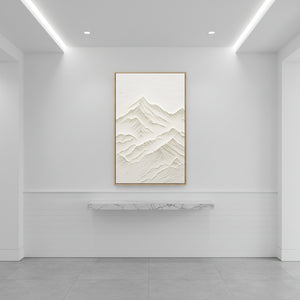 3D Textured White Mountain Oil Painting | Minimalist Hand-Painted Art #SS092