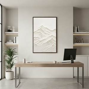 3D Textured White Mountain Oil Painting | Minimalist Hand-Painted Art #SS092