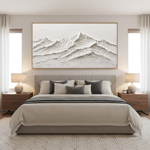 Large White Minimalist Mountain Oil Painting #SS117