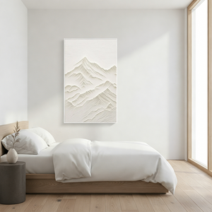 3D Textured White Mountain Oil Painting | Minimalist Hand-Painted Art #SS092