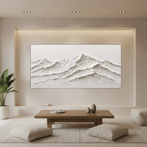 Large White Minimalist Mountain Oil Painting #SS117