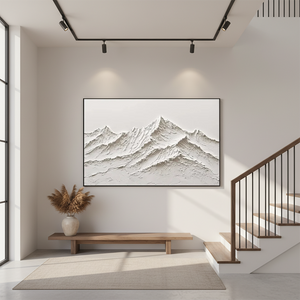 Large White Minimalist Mountain Oil Painting #SS117